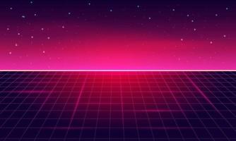 Retro Sci-Fi Background Futuristic Grid landscape , 90's . vector