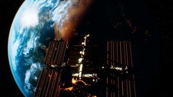 International Space Station in outer space over the planet Earth orbit video