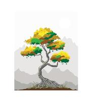 ilustración de vector de bonsai de árbol viejo verde
