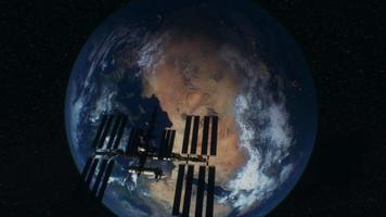 International Space Station in outer space over the planet Earth orbit video