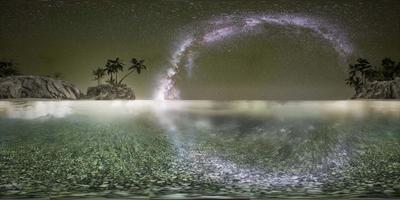 vr 360 hermosa playa tropical de fantasía con estrella de la vía láctea en el cielo nocturno video