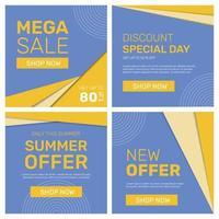 Set of square social media template. post template with blue base color with overlapping decoration. for social media post, promotion, advertisement, web. eps 10. vector