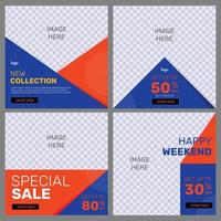 Set of square social media template. post template with blue and red color. for social media post, promotion, advertisement, web. eps 10. vector
