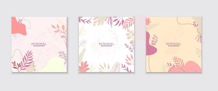 Collection of abstract floral art background. Abstract leaves botanical background. Minimal background vector