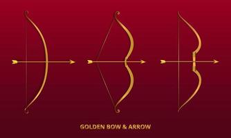 Collection of golden bow and arrow. set of shinny bow and arrow vector illustration.