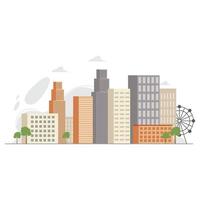 Cityscape or downtown landscape with towers, skyscrapers, office buildings and business centres of different sizes. Metropolis or megalopolis vector illustration in flat style.