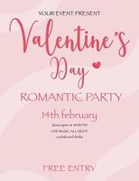 14 February Valentine Day romantic party invitation flyer. Live music night party poster template, event invitation brochure, present card, advertisement, evening invitation to disco. vector