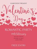 Saint Valentine Day romantic party invitation banner with cloud of red hearts. February 14 feast template for the night club or live DJ musical evening. Vector illustration in flat style.