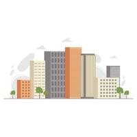 City center or downtown area vector illustration in flat style. Metropolis or megalopolis landscape with office buildings and business centres. Cityscape concept.