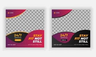 modern creative social media post and web template bundle for gym and fitness. vector