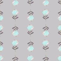 Spring seamless pattern with light blue simple flowers elements. Pale purple background. Doodle print. vector