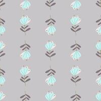 Spring seamless pattern with light blue simple flowers elements. Pale purple background. Doodle print. vector