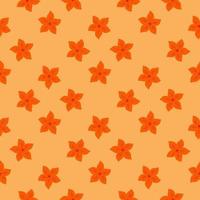 Creative abstract seamless pattern with bright orange tropical flowers ornament. Pastel background. vector