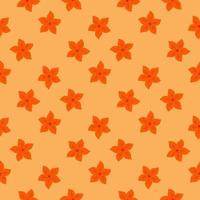 Creative abstract seamless pattern with bright orange tropical flowers ornament. Pastel background. vector