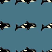 Seamless pattern Orca on blue - green background. Template of cartoon character of ocean for children. vector