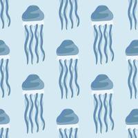 Seamless pattern jellyfish on light blue background. Simple ornament with sea animals . vector