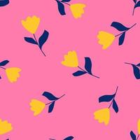 Decorative yellow random tulip flowers shapes seamless pattern. Pink background. Simple style. vector