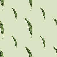 Minimalistic style seamless pattern with green palm foliage ornament. Grey background. Nature backdrop. vector