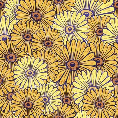 Summer style seamless pattern with random yellow sunflower elements print. Hand drawn ornament.