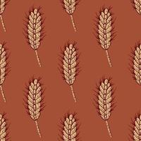 Wheat seamless pattern. Cereal crop sketch. vector
