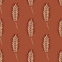 Wheat seamless pattern. Cereal crop sketch. vector