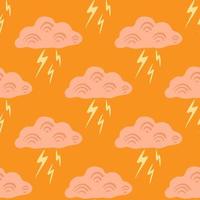 Clouds with lightning of seamless pattern. Cute hand drawn background. vector