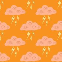 Clouds with lightning of seamless pattern. Cute hand drawn background. vector