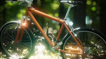 bicicleta de montaña en el camino del bosque foto