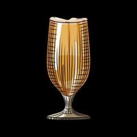 Hand drawn full glass of light beer with foam isolated on black background. vector