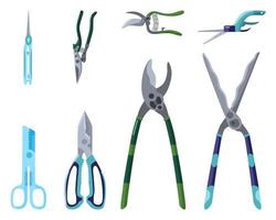 Set of professional garden tools for trimming and tree care on white background. Secateur in style flat isolated . vector