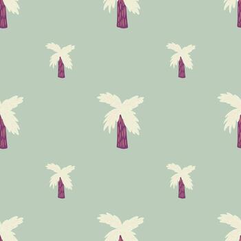 patrón abstracto simple sin costuras con formas de palmeras de color púrpura y claro. fondo verde claro. vector