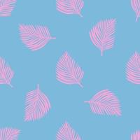 Scrapbook seamless pattern with pink doodle fern leaf silhouettes. Blue background. Hawaii print. vector