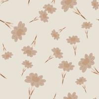 Random seamless pattern with beige doodle flower shapes print. Grey background. Simple nature backdrop. vector