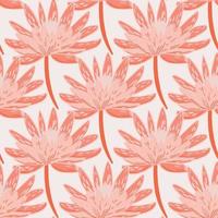 Isolated seamless pattern with creative pink colored chrysanthemum flowers shapes. White background. vector