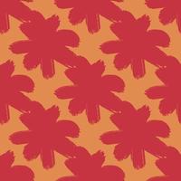 Scrapbook seamless pattern with pale red abstract flowers print. Orange background. Simple style print. vector