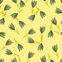 Summer seamless pattern with random outline crcous flowers shapes. Yellow light background. vector