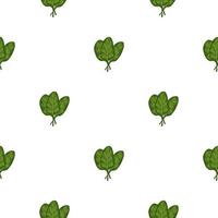 Seamless pattern bunch spinach salad on white background. Minimalistic ornament with lettuce. vector