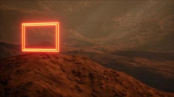portal de neón en la superficie del planeta marte con polvo que sopla foto