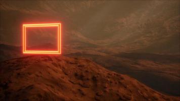 Neon Portal on Mars Planet Surface With Dust Blowing photo
