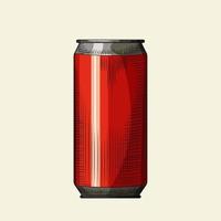 plantilla de lata de cerveza roja dibujada a mano. lata de bebida aislada sobre fondo claro. vector