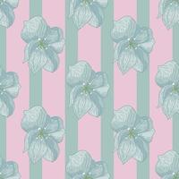 Seamless abstract floral seamless pattern with light turquoise flower outline sapes on pink striped background. vector
