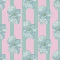 Seamless abstract floral seamless pattern with light turquoise flower outline sapes on pink striped background. vector