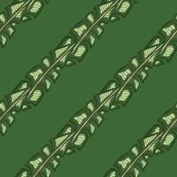 Diagonal banana leaf ornament seamless doodle pattern. Green colors. Geometric style tropic backdrop. vector