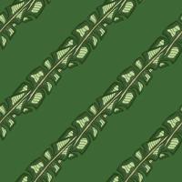 Diagonal banana leaf ornament seamless doodle pattern. Green colors. Geometric style tropic backdrop. vector