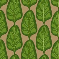 Seamless pattern Spinach salad on brown background. Modern ornament with lettuce. vector