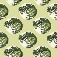 Seamless pattern Radicchio salad on pastel green background. Modern ornament with lettuce. vector