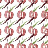 Isolated spring seasonal seamless floral pattern with pink simple tulip flowers shapes. White background. vector