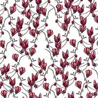 Seamless pattern Magnolias on white background. Beautiful texture with spring red flowers. vector