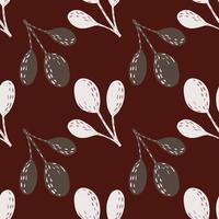 Grey and white colored branches design seamless pattern. Hand drawn floral abstract print with maroon background. vector