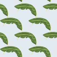 Hand drawn hawaii seamless pattern with simple green banana leaf print. Light pastel background. vector
